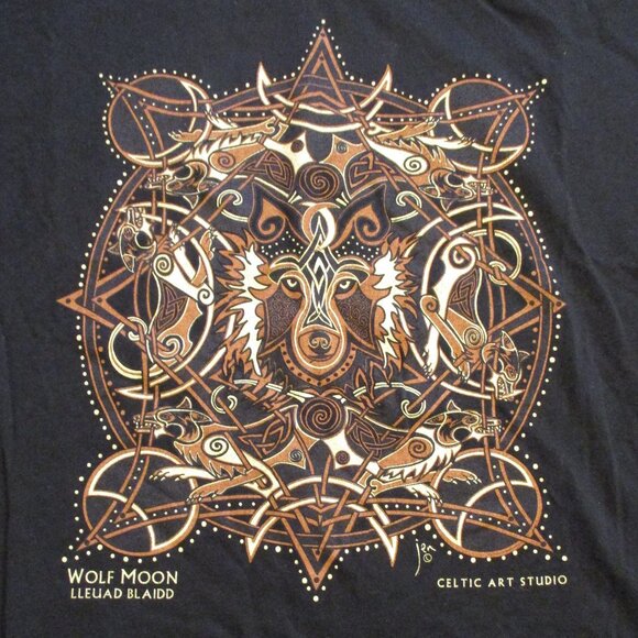 Celtic Art Wolfmoon Woman X Large Black Brown Tan Graphic Long Sleeve Shirt - Picture 4 of 10